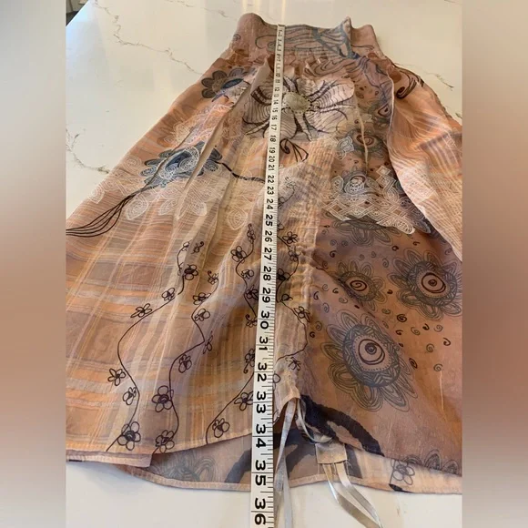 Vintage 90’s Dress Strapless Abstract Floral Beige With Pull-string Hem Size Med - Picture 3 of 10